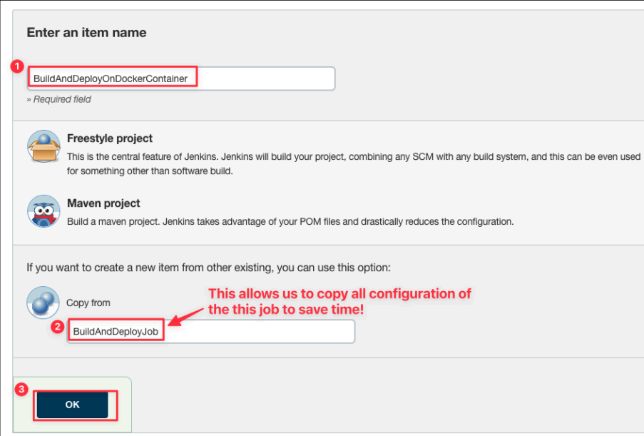 Screenshot illustrating Now, let’s create a new job item: