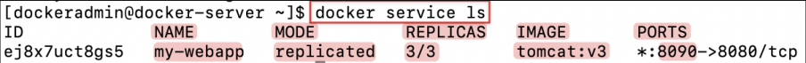 Screenshot illustrating docker service ls