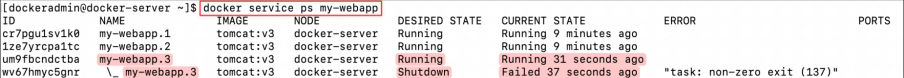 Screenshot illustrating service back to the desired state of 3 replicas.