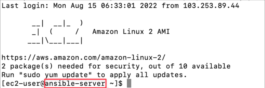 Screenshot illustrating hostname has changed like so: