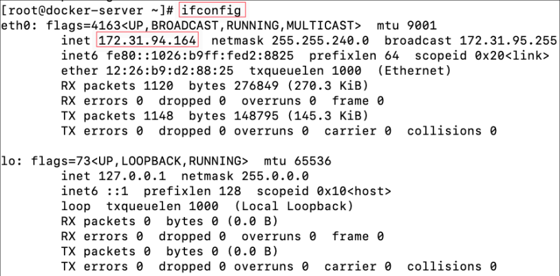 Screenshot illustrating ifconfig