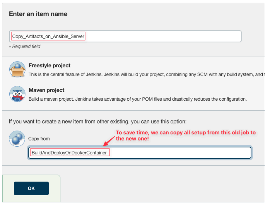 Screenshot illustrating “BuildAndDeployOnDockerContainer” job from last week.
