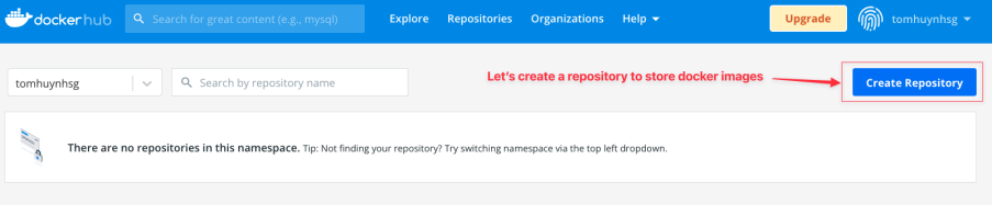 Screenshot illustrating created one) and create a repository on DockerHub: