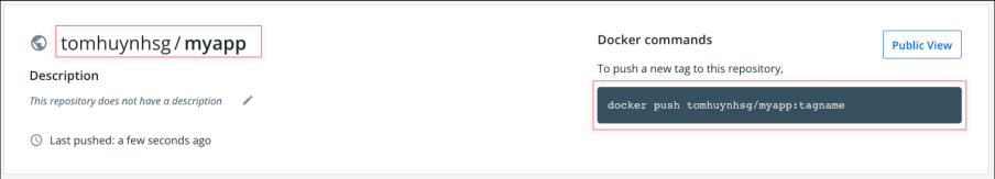 Screenshot illustrating You should be able to confirm that repo is created correctly on Docker Hub page: