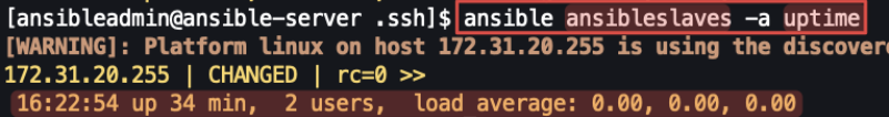 Screenshot illustrating ansible ansibleslaves -a uptime