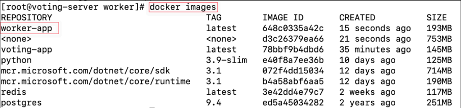 Screenshot illustrating docker images