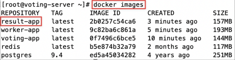 Screenshot illustrating docker images
