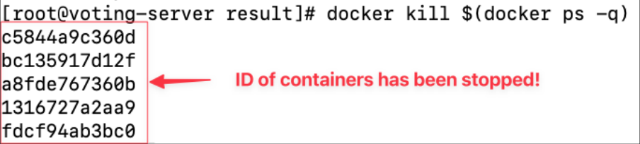 Screenshot illustrating docker kill $(docker ps -q) docker rm $(docker ps -a -q)