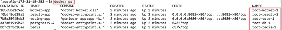 Screenshot illustrating docker ps