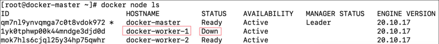 Screenshot illustrating docker node ls