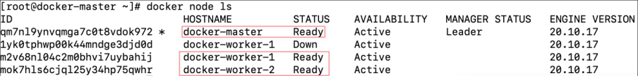 Screenshot illustrating docker node ls