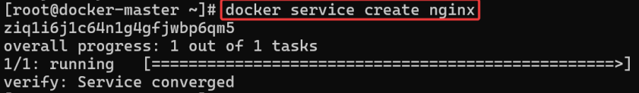 Screenshot illustrating docker service create nginx