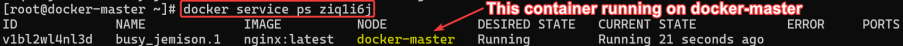 Screenshot illustrating docker service ps <service-id>