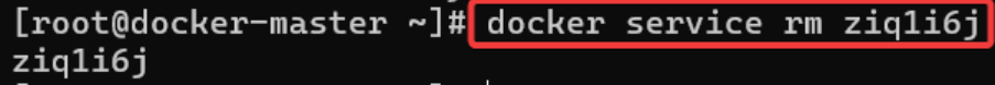 Screenshot illustrating docker service rm <service-id>