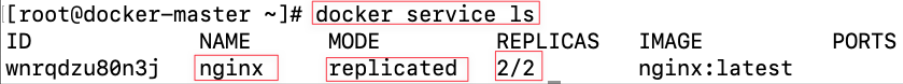 Screenshot illustrating docker service ls