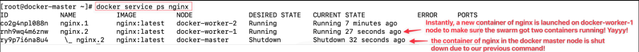 Screenshot illustrating docker service ps nginx