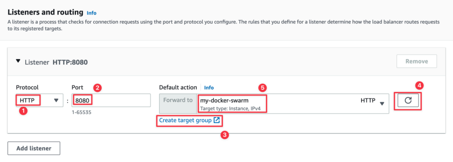 Screenshot illustrating We need to create the target group first before we can route all traffics of balancer to it: