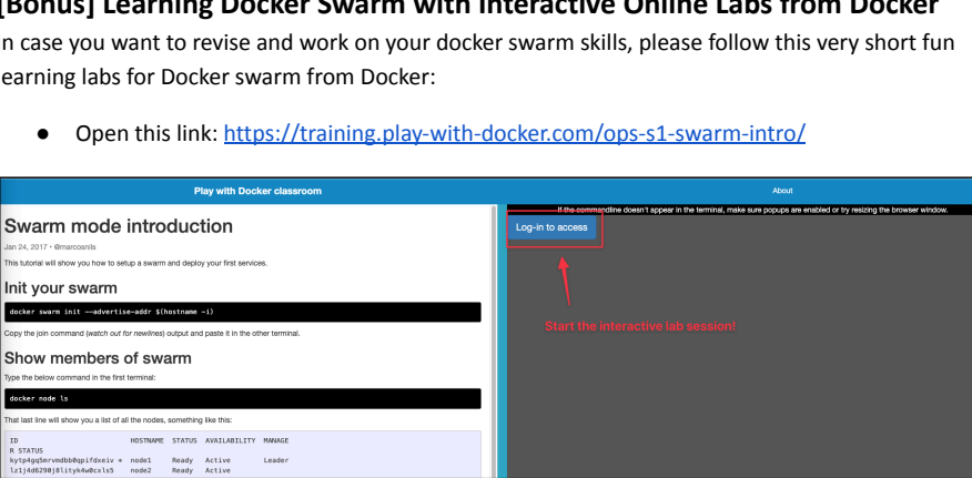 Screenshot illustrating [Bonus] Learning Docker Swarm with Interactive Online Labs from Docker